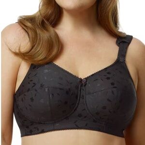 NEW Elila Jacquard Cushion Strap Softcup Bra 1305 Black w/ Rose Metal Adjusters